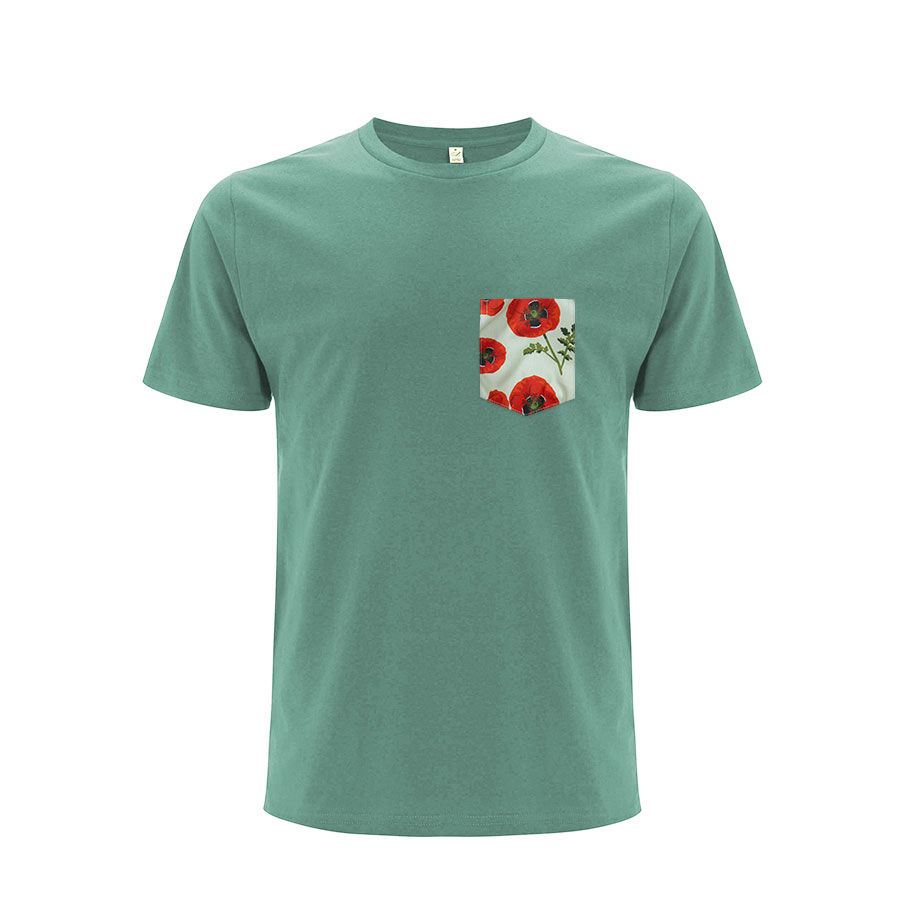 Mintgrünes T-Shirt mit Mohnblumen-Brusttasche Schönwetterfront 